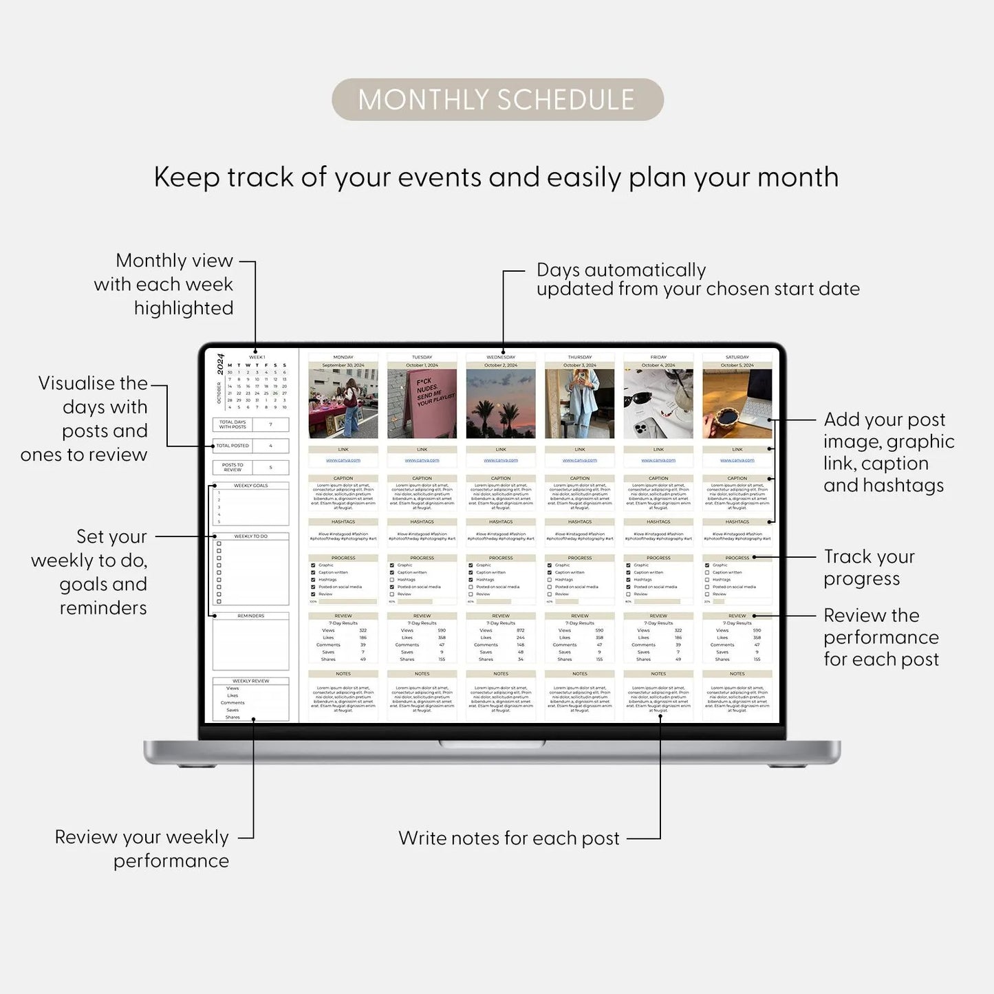 Social Media Content Calendar Plan, Social Media Monthly Content Planner, Google Sheet Spreadsheets, Monthly Batch Content Creation Template