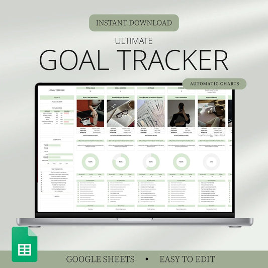 Goal Planner Spreadsheet, Yearly Monthly Goals, Annual Goal Tracker, Productivity Planner, Self Improvement, Personal Growth Google Sheets
