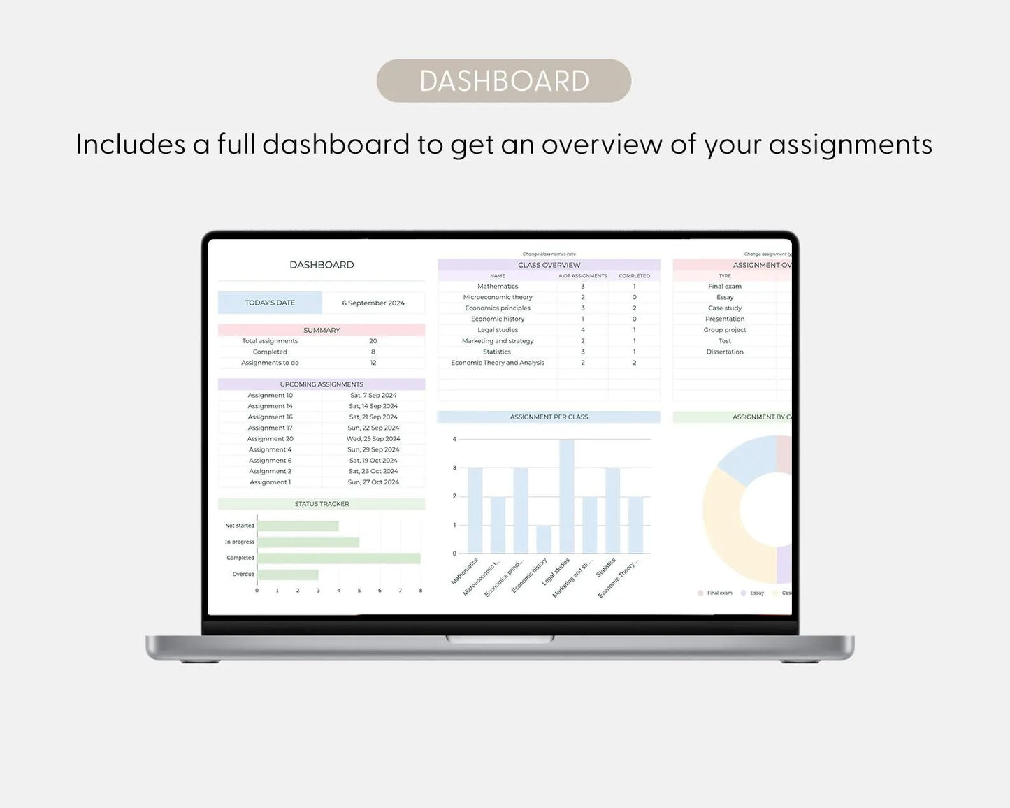 Student Planner & Assignment Tracker Google Sheets Excel College Spreadsheet Class Timetable Academic Planner Template Assignment Tracking
