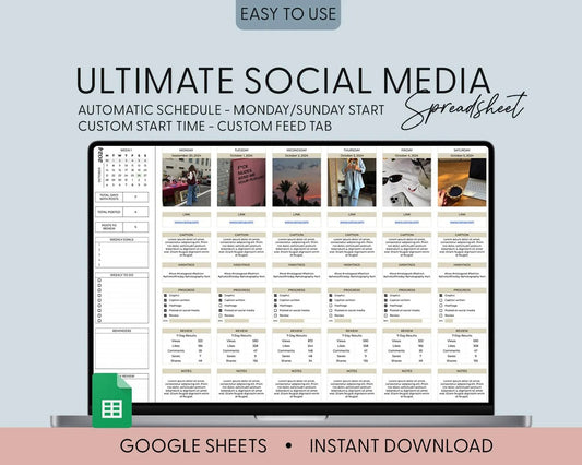 Social Media Content Calendar Plan, Social Media Monthly Content Planner, Google Sheet Spreadsheets, Monthly Batch Content Creation Template