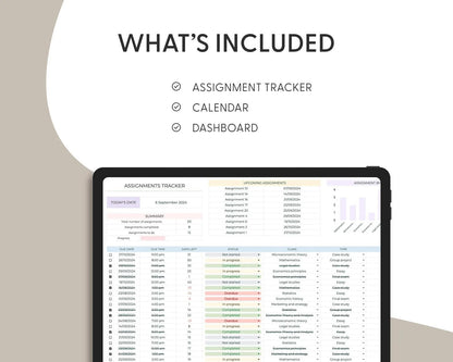 Student Planner & Assignment Tracker Google Sheets Excel College Spreadsheet Class Timetable Academic Planner Template Assignment Tracking